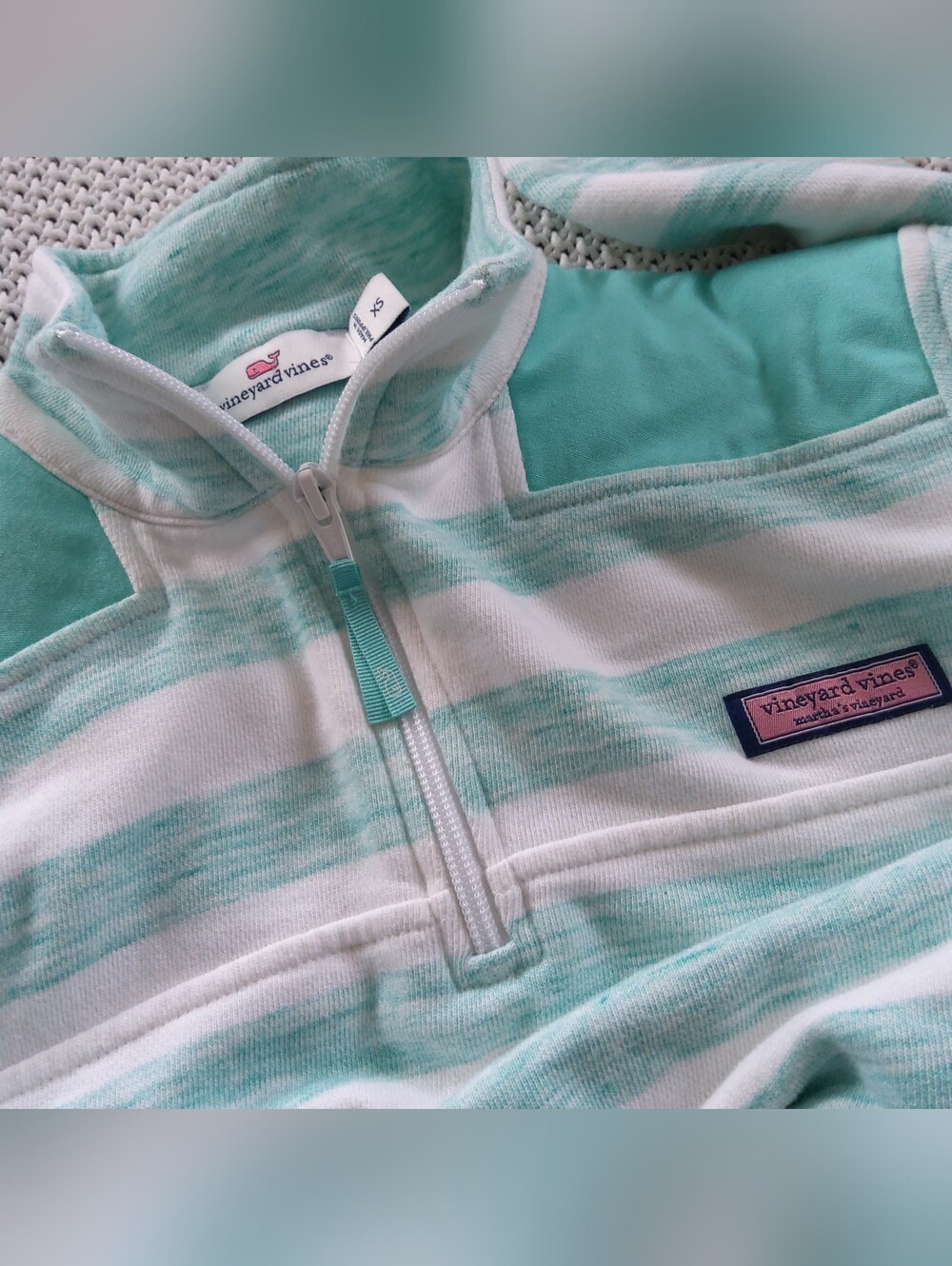 Vineyard Vines Mint & White Striped Half-Zip Pullover